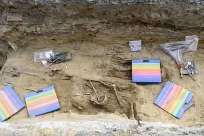 Unknown Medieval Cemetary Dig In Brussels-stock-photo