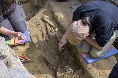 Unknown Medieval Cemetary Dig In Brussels-stock-photo