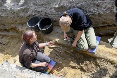 Unknown Medieval Cemetary Dig In Brussels-stock-photo