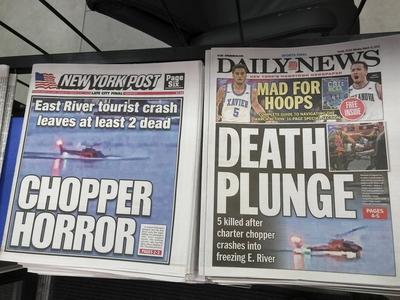 New York tabloids report on helicopter accident Front pages on Monday March 12 2018 of the New Yor-stock-foto