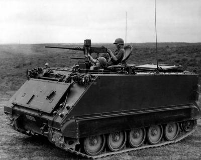 Vietnam: Army of the Republic of Vietnam (ARVN) troops in a M113 armoured vehicle. The Second Indochina War, known in Am-stock-photo