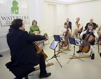 Queen Mathilde visits the Academy of Music and the Spoken Word in Waterloo-stock-photo