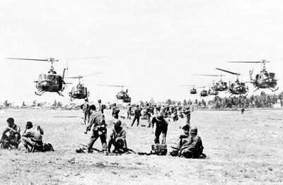 RECORD DATE NOT STATED Vietnam: U.S. helicopters arriving to air lift Vietnamese government Rangers of the 43rd battalio-stock-photo