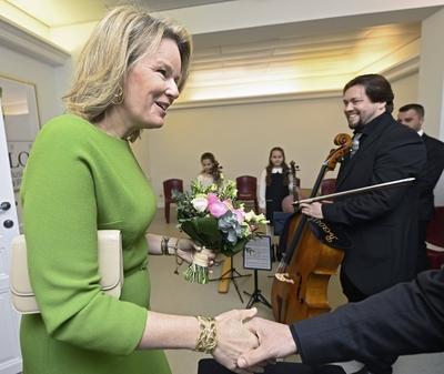 Queen Mathilde visits the Academy of Music and the Spoken Word in Waterloo-stock-photo