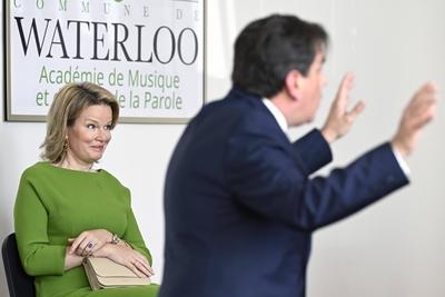Queen Mathilde visits the Academy of Music and the Spoken Word in Waterloo-stock-photo