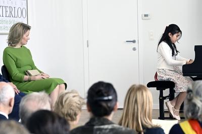Queen Mathilde visits the Academy of Music and the Spoken Word in Waterloo-stock-photo