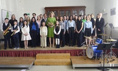 Queen Mathilde visits the Academy of Music and the Spoken Word in Waterloo-stock-photo
