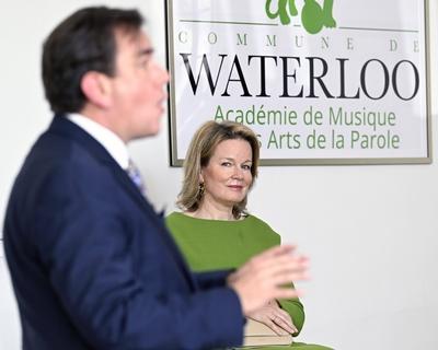 Queen Mathilde visits the Academy of Music and the Spoken Word in Waterloo-stock-photo