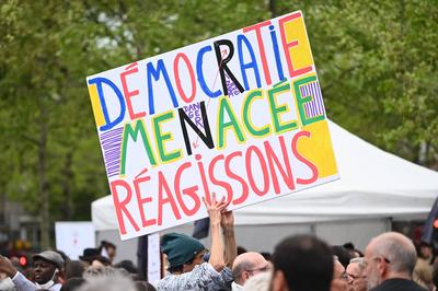 Rally for the Rule of Law on Place de la Republique, April 12, 2025-stock-foto