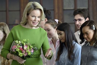 Queen Mathilde visits the Academy of Music and the Spoken Word in Waterloo-stock-photo