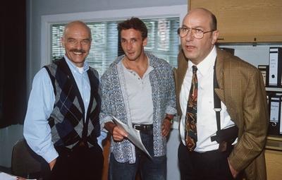 Tatort Polizistenmord ARD v li Charles Brauer Mark Keller und Manfred Krug 08 93 ue Fernsehe-stock-foto