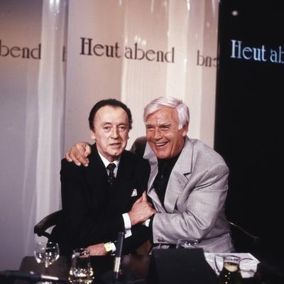 Der deutsche Schauspieler und Komiker Eddi Arent in der Talkshow Heut abend bei Joachim Fuchsberger-stock-foto