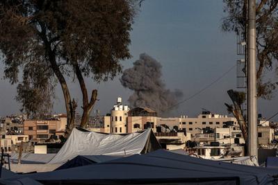 Smoke rises from an explosion following an Israeli airstrike on the eastern areas of Gaza City-stock-photo