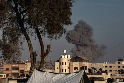 Smoke rises from an explosion following an Israeli airstrike on the eastern areas of Gaza City-stock-photo