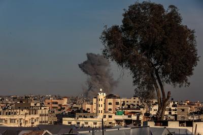 Smoke rises from an explosion following an Israeli airstrike on the eastern areas of Gaza City-stock-photo