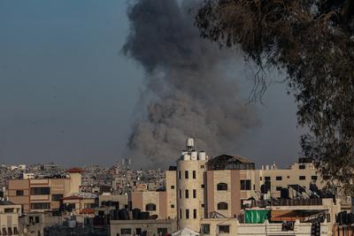 Smoke rises from an explosion following an Israeli airstrike on the eastern areas of Gaza City-stock-photo
