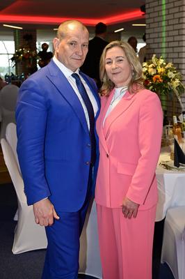Claudia Pechstein mit Ehemann Matthias Gro?e-stock-foto