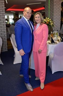 Claudia Pechstein mit Ehemann Matthias Gro?e-stock-foto
