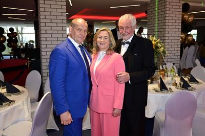 Matthias Gro?e, Claudia Pechstein, Klaus Lenk-stock-foto