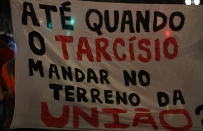 Demonstration by residents of the Moinho favela in Sao Paulo-stock-foto