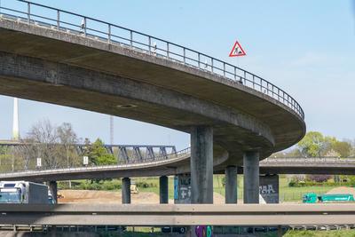 Duisburg, Deutschland, Europa, Autobahnkreuz Kaiserberg, A3, A40, Sanierungsarbeiten, Br?ckenerneuerung, Verkehrsbehinde-stock-foto