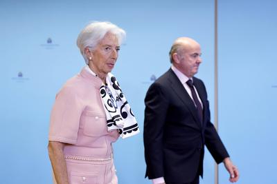 Christine Lagarde und Luis de Guindos-stock-foto