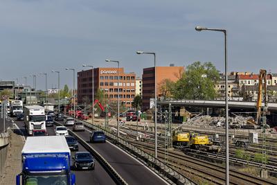 Abbruch der Westendbr?cke ?ber die Ringbahn-stock-foto
