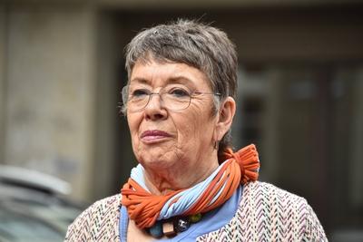 Barbara Schock Werner ehemalige K?lner Dombaumeisterin bei 60 Jahre nach der Grundsteinlegung des W-stock-foto