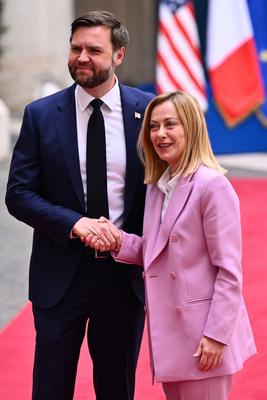 News - Prime Minister Giorgia Meloni meets with the Vice President of the United States of America, J. D. Vance-stock-photo