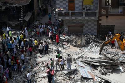 11 Dead, 11 Injured As Four-Storey Building Collapses In Delhi?s Mustafabad-stock-photo