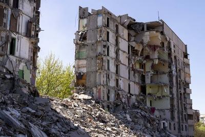 Destroyed building in Kharkiv?s Saltivka District-stock-photo