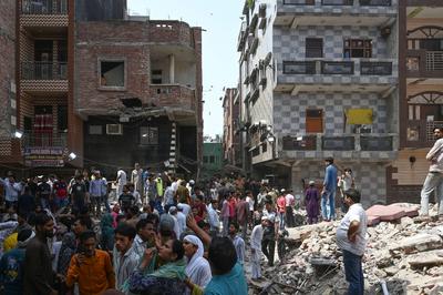 11 Dead, 11 Injured As Four-Storey Building Collapses In Delhi?s Mustafabad-stock-photo