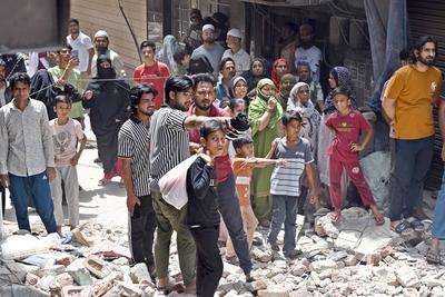 11 Dead, 11 Injured As Four-Storey Building Collapses In Delhi?s Mustafabad-stock-photo