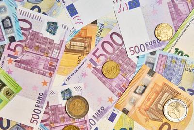 Bavaria, Germany - 11 2024: Euro banknotes and coins - symbolic image or symbol for money, currency in the euro area, ca-stock-foto