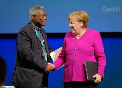 Bundeskanzlerin Angela Merkel war am Freitag 11 05 2018 zu Gast beim 101 Kahtolikentag in Muenste-stock-foto