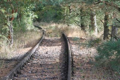 Es f?hrt ein Zug nach nirgendwo: Blick am Sonnabend (14.09.2024) auf leere Gleise entlang der Bahnstrecke zwischen Salem-stock-foto
