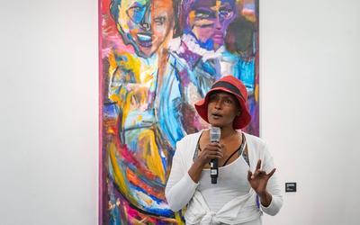 20250423 Eroeffnung Ausstellung -Waris Dirie-Mogadishu Blues-stock-foto