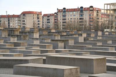Berlin, Germany - March 23, 2025: The stone steles of the Memorial to the Murdered Jews of Europe in Berlin, a central m-stock-photo