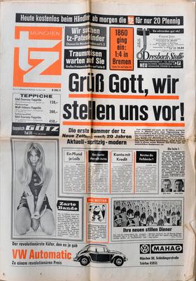 tz 1. Ausgabe Boulevardzeitung tz M?nchen Mittwoch 18. September 1968 1. Erscheinungstag Redaktion 22.00 Uhr Dienstag 1-stock-foto