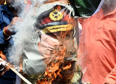 VHP And Bajrang Dal Protest Against Pahalgam Terrorist Attack-stock-photo