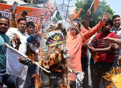 VHP And Bajrang Dal Protest Against Pahalgam Terrorist Attack-stock-photo