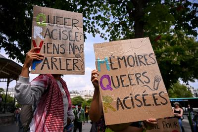 Demonstration against transphobia in Paris, April 26, 2025.-stock-photo