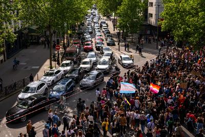 Demonstration against transphobia in Paris, April 26, 2025.-stock-photo
