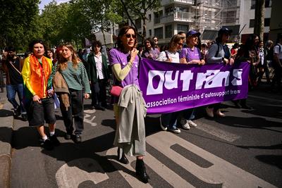 Demonstration against transphobia in Paris, April 26, 2025.-stock-photo