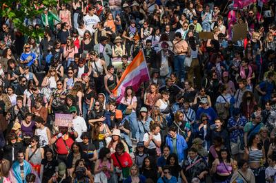 Demonstration against transphobia in Paris, April 26, 2025.-stock-photo