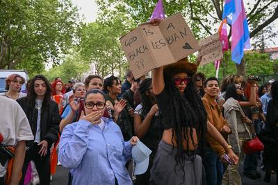 Demonstration against transphobia in Paris, April 26, 2025.-stock-photo