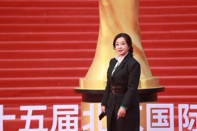 BEIJING, CHINA - APRIL 26: Actress Liu Xiaoqing arrives for the closing ceremony of the 15th Beijing International Film-stock-foto