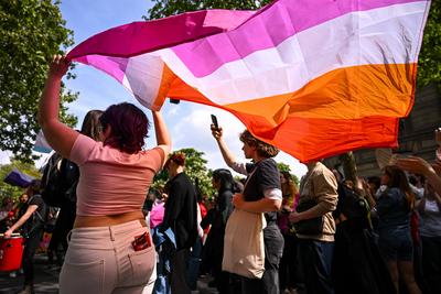 Demonstration against transphobia in Paris, April 26, 2025.-stock-photo