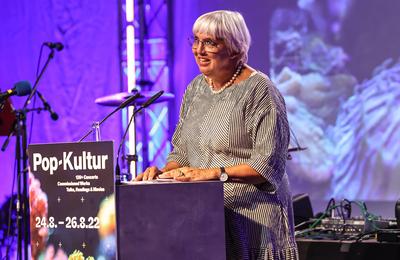 Er?ffnungsrede von Claudia Roth, Pop-Kultur 22, Kulturbrauerei Berlin Claudia Roth Staatsministerin f?r Kultur und Medi-stock-photo