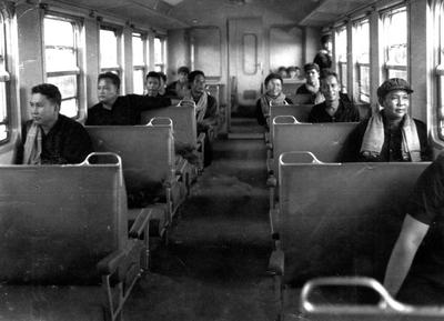 Cambodia: Khmer Rouge leadership seated in a railway carriage, date unknown, probably 1975-6. Khmer Rouge Leadership: Fi-stock-foto